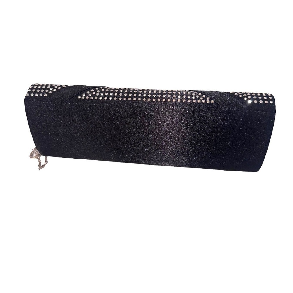 BLACK Satin Rhinestone Encrusted Clutch Bag - Picture 3 of 16